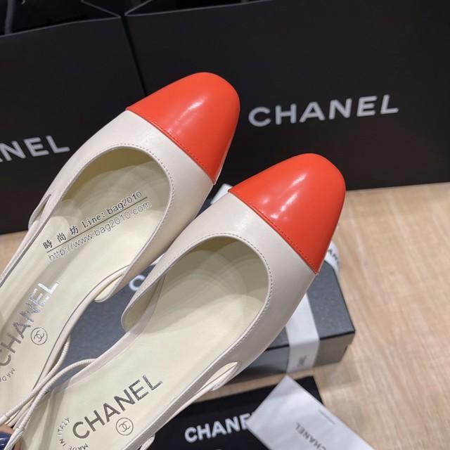Chanel專櫃經典款女士涼鞋 香奈兒時尚sling back涼鞋平跟鞋6.5cm中跟鞋 dx2573